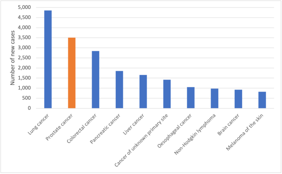 Figure 3. Estimated cancer mortality in Australia among males, 2022