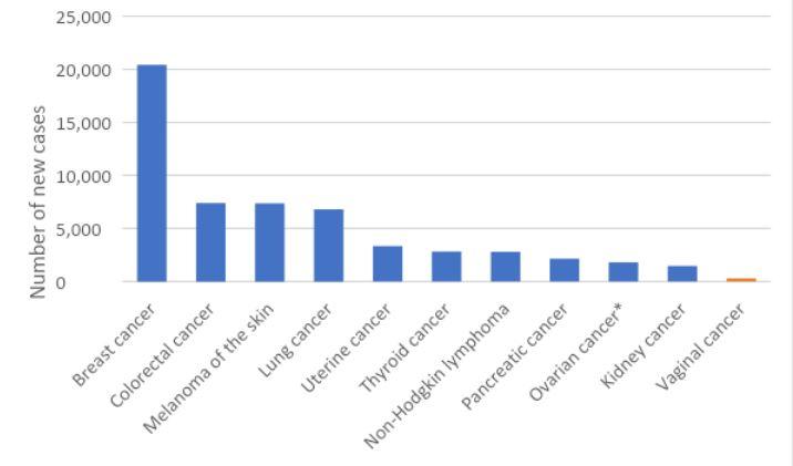 Figure 1. Estimated cancer incidence in Australia among females, 2022