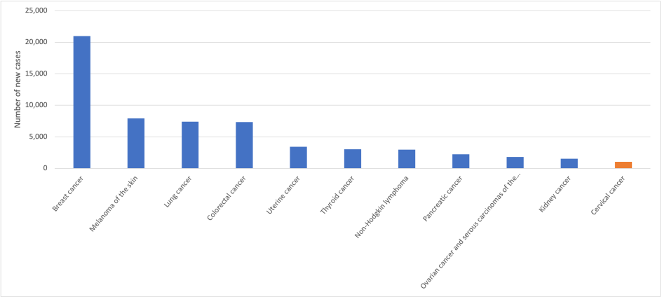 Figure 1. Estimated cancer incidence in Australia among females, 2024