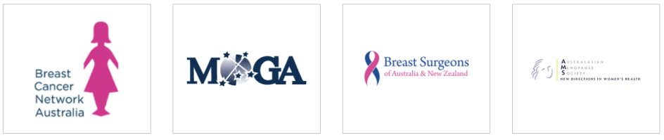 Logos for endorsement of Management of menopausal symptoms in women with a history of breast cancer clinical practice guidelines